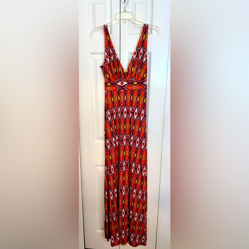 NWOT TORY BURCH Pink Red Yellow Dress Sleeveless Halter V-Neck.